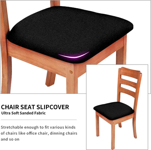 Gute Chair Seat Covers, Dining Room Chair Seat Covers with Ties, Stretch Solid Chair Covers Protectors for Dining Room Kitchen Chairs (4 Pcs, Blac...