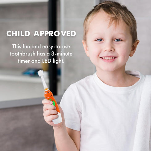 Brilliant Oral Care Kids Sonic Electric Toothbrush with Soft Bristles, Round Brush Head, LED Light, and Timer, for Children Ages 5+, Dinosaur...