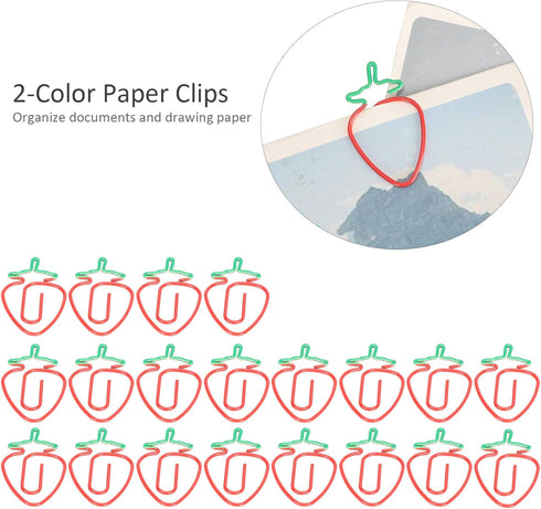 Strawberry Paper Clips 20pcs, Colorful Paperclips Cute Paper Clips Fruit Shaped Fun Paper Clips Coated Paper Clips Bookmarks Office Supplies for D...