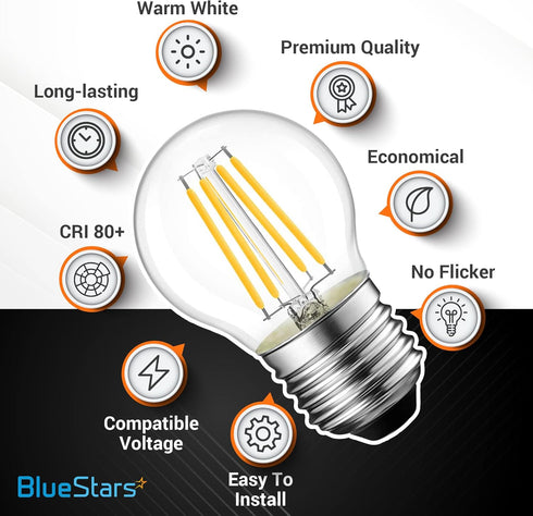 BlueStars G45 E26 Edison LED Filament Globe Bulb 120V 5W (60 Watt Equivalent), 2700K Warm White Light 550lm Non-Dimmable for Home Pendant Antique ...