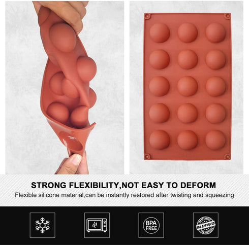 Small 15-Cavity Semi Circular Silicone Mold, 2 Packs Half Sphere Silicone Baking Molds for Making Jelly, Chocolates and Cake...