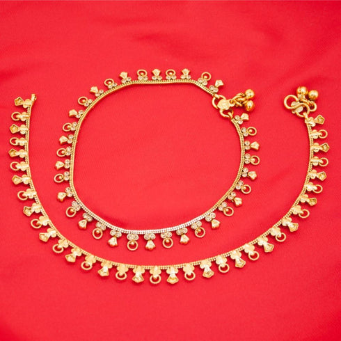 Gold Tone Plated Dainty Womens Indian Payal Bells Anklet Set For Everyday Party Beach Wear Ramadan Eid Mothers Day Gift...