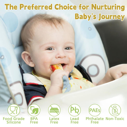 Silicone Baby Fruit Food Feeder Breastmilk Popsicle Mold Set, Baby Teething Toy for Safe Infant Self Feeding, Baby Food Freezer Tray with Lid for ...
