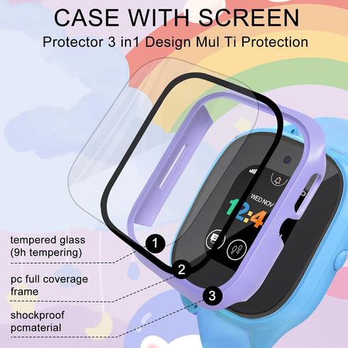 surundo Compatible with Gizmo Watch 3 Screen Protector Case, Hard PC with Tempered Glass High Definition Scratch Resistant Overall Bumper Cover Sh...