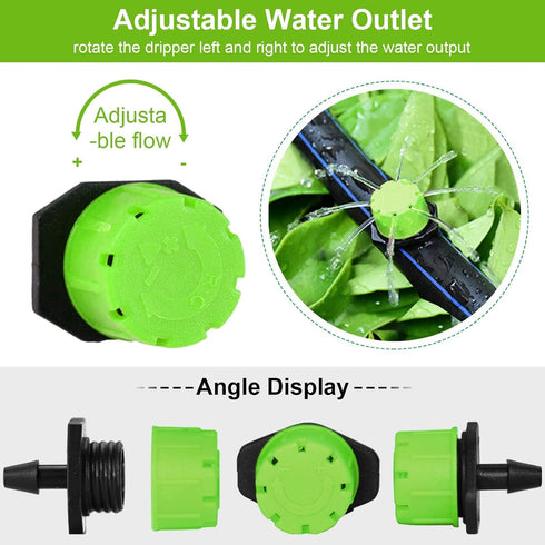 Kalolary 200Pcs Adjustable Irrigation Drippers, 1/4 Inch Barbed Drip Emitter 360 Degree Watering Sprinklers Anti-Clogging Drippers for 4mm/7mm Gar...