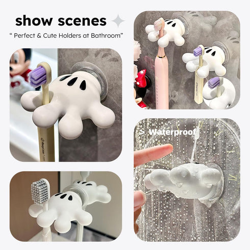2PCS Cute Hanging Toothbrush Holder, Hand Wall Hanging Utility Suction Hooks with StickyPads, Multi-Function Mouse Bathroom Decor, Key Holder Show...