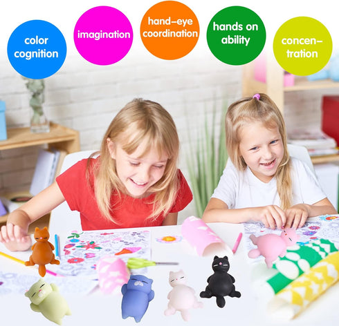 16pcs Mochi Squishy Toys Set, Mini Kawaii Animals Squishies Pack Fidget Toys for Kids - Cat Party Favors, Fidget Toys Packs, Birthday Gifts for Bo...