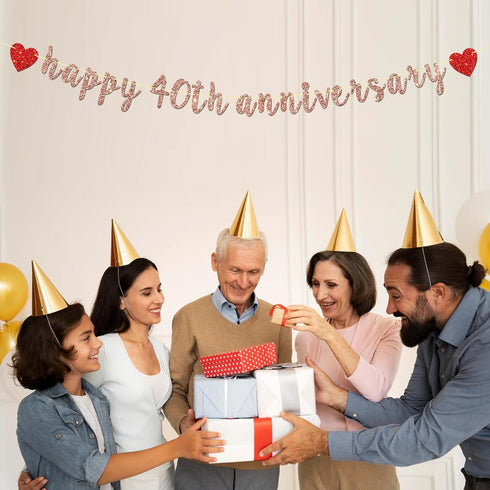Rose Gold Happy 40th Anniversary Banner - for 40th Wedding Anniversary/Forty AF Party / 40th Birthday Party Decorations...