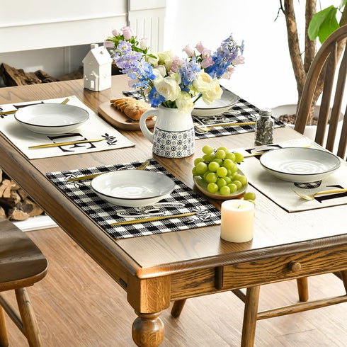 Artoid Mode Love Family Together Home Buffalo Plaid Placemats for Dining Table, 12 x 18 Inch Holiday Vintage Thanksgiving Washable Table Mat Set o...