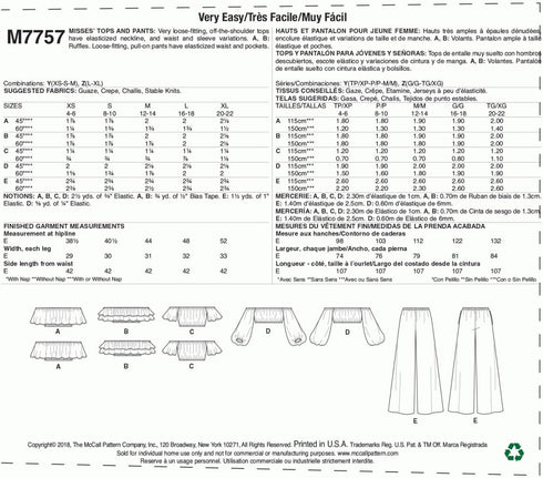 McCall's Patterns Misses' Tops and Pants, Y (XSM-SML-MED)...
