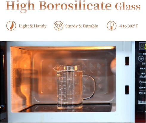 Newness Glass Measuring Cup with Handle, 500 ML (0.5 Liter, 2 Cup) Measuring Cup with Three Scales (OZ, Cup, ML/CC) and V-Shaped Spout, Measuring ...