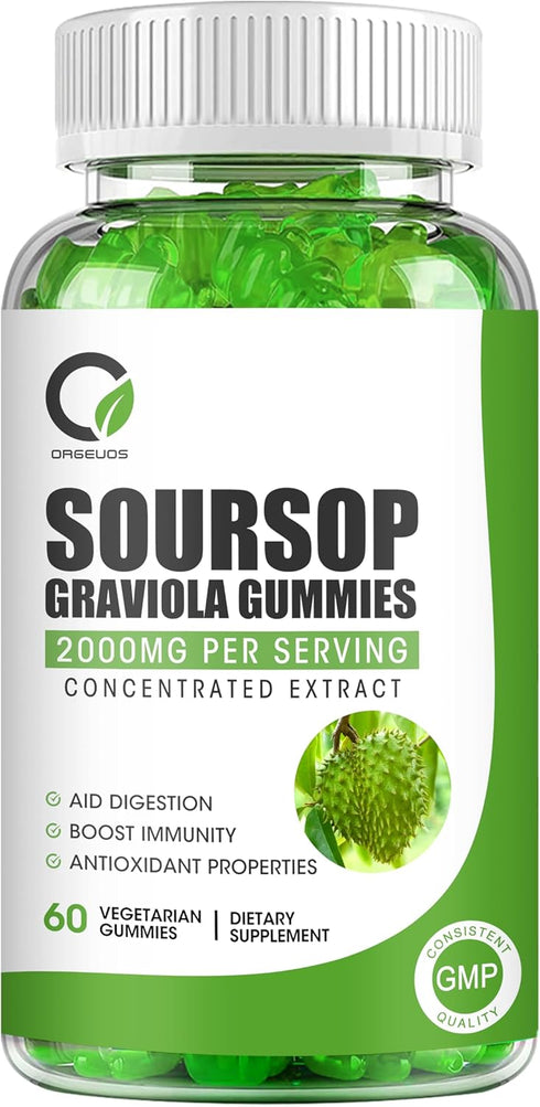 Organic Soursop Graviola Gummies| Organic Soursop Leaves and Seeds Extract 2000mg| Digestive Aid, Immune Support and Antioxidant Properties| Non-G...