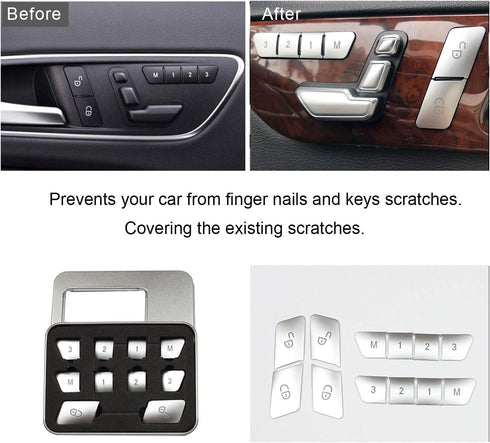 Silver Lock Unlock Button Cover Seat Memory Door Patch Switch Trim Interior Auto Decoration Replacement for Mercedes Benz GLK ML GL A B C E Class ...