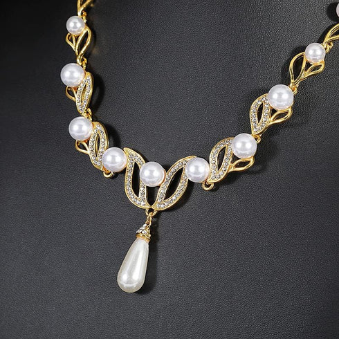 BSLVWG Pearl Necklace Set, Pearl CZ Necklace Dangle Earrings Jewelry Sets for Wedding Prom Bridal Necklace Earrings Set Women Formal Dress Accesso...