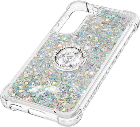 CCSmall for Samsung Galaxy S22 Plus Glitter Case with Ring Holder, Bling Sparkle Floating Liquid Soft TPU Cushion Fashion Girly Women Girls Clear ...
