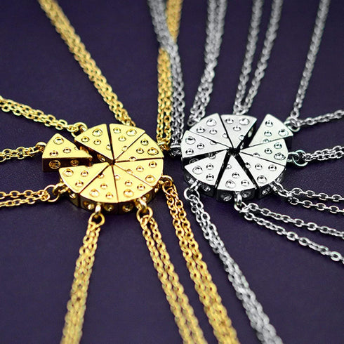 Best Friend Cheese Pizza Pendant Necklace Crystal Charm BFF Friendship Matching Necklace Set Gift for Friends Unisex (Golden Cheese (8 Pcs))...