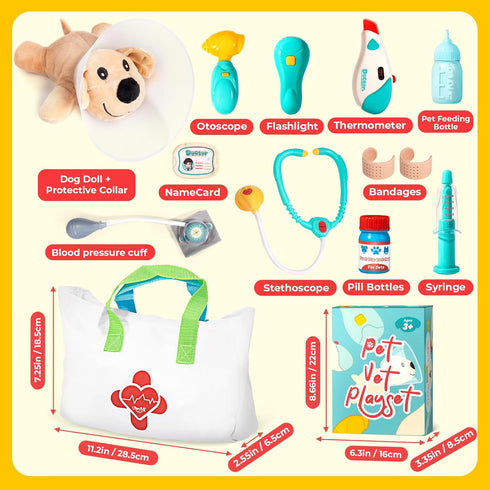 Veterinarian Kit for Kids, Pretend Play Doctor Set with Dog Toy, Tote Bag, Stethoscope Toy, Pet Vet Playset for Kids Ages 3+...