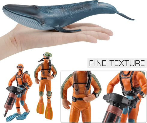 Ocean Sea Marine Animal Figure Toys Playsets 3 PCS Diver Blue Whale Model Toy Desktop Decoration Collection Party Favors Toys for Boys Girls Kids...