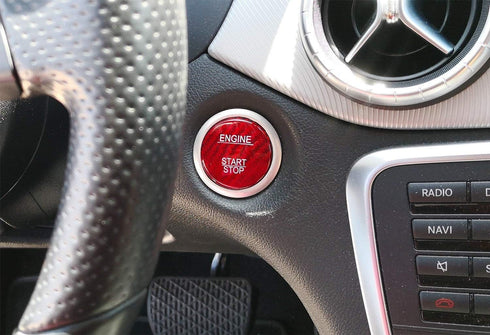 iJDMTOY Genuine Gloss Red Carbon Fiber Made Engine Push Start/Stop Button Decoration Cover Trim Compatible with Mercedes Keyless Engine Start...