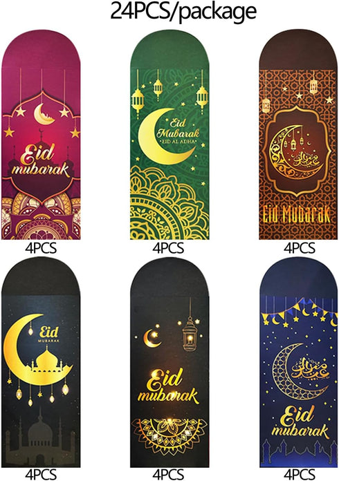 KYMY 24pcs Eid Mubarak Money Envelopes, Muslim Ramadan Cash Envelopes, Islamic Money Gift Card Holders for for Eid Mubarak, Eid al-Fitr, Eid al-Ad...