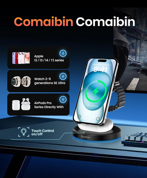 2024 Version 3 in 1 30W Supper Fast Wireless Charging Station for iPhone Apple Watch AirPods, Magnetic Charger Stand Dock Multiple Devices for 15/...