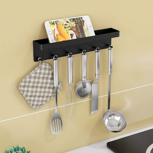 MKO Key Holder Wall Mount, Key Holder Wall Mount Adhesive with Mail Organizer Tray with 6 Key Hooks for Wall, Black...