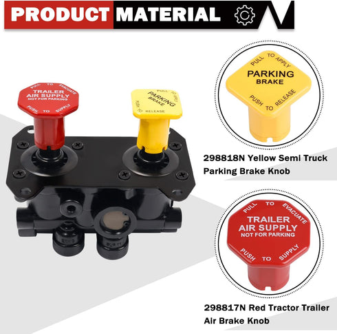 298818N Yellow Semi Truck Parking Brake Knobs and 298817N Red Tractor Trailer Air Brake Knob Set...