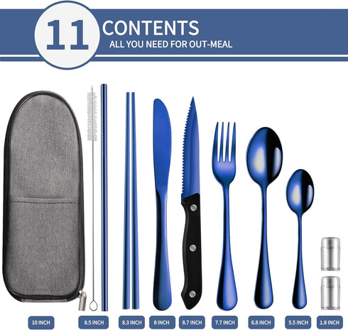 Portable Travel Utensils Set,Reusable Utensils,Travel Camping Cutlery Set,Stainless Steel Flatware Set with Case,Lunch Boxes Workplace Camping Sch...