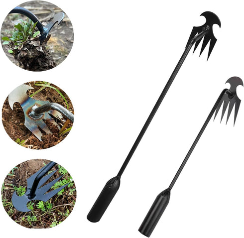 2PCS Weed Puller Tool,Garden Weeding Artifact Uprooting Weeding Tool 4 Teeths Dual Purpose Manual Weeders Tool with Multifunctional Handle Weeder ...