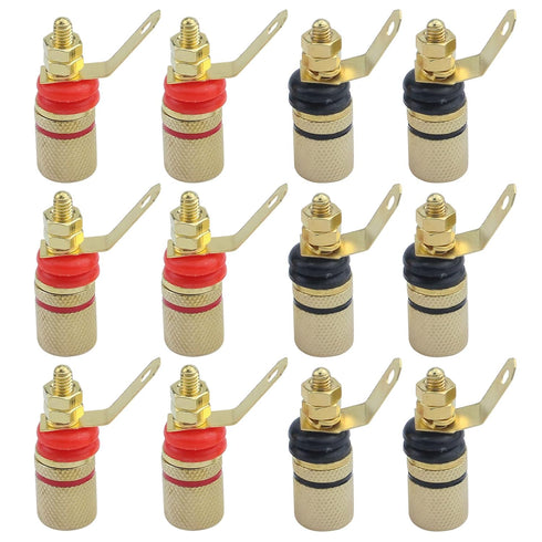 Antrader 12pcs Gold Plated Speaker Terminal Binding Post 4mm Banana Plug Socket Connector (6Black+6Red)...