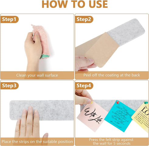 Felt Bulletin Board, 4 Pcs Large Size Cork Board Bar Strips with 35 Pushpins, Self-Adhesive & No Damage for Wall, Felt Pin Board Strips for Paste ...