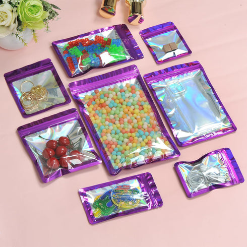 100-pack 2×2 inch mylar bags with clear window holographic resealable sealable packaging zip bag for small bussiness jewelry candy sample food pac...
