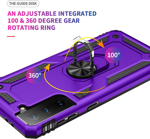 for Samsung Galaxy S21 Plus 5G Case with HD Screen Protectors, Androgate Military-Grade Metal Ring Holder Kickstand 15ft Drop Tested Shockproof Co...
