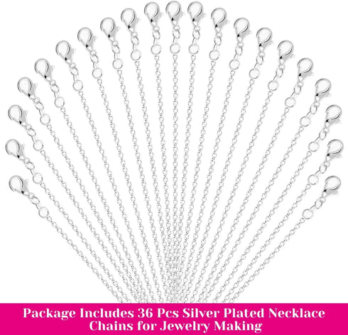 Necklace Chain Bulk for Jewelry Making, Cridoz 36 Pack Jewelry Chain Silver Plated Necklace Chains for Jewelry Making, 1.2 mm (24 Inches)...