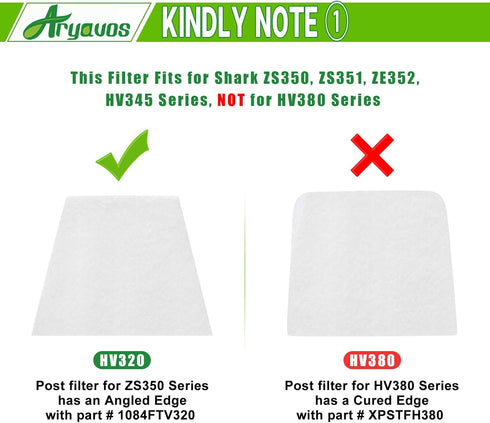 HV322 Filter Replacement for Shark Rocket Vacuum Rocket Pro HV322 HV345 HV320 HV321 UV330 UV480 UV422 ZS350 ZS351 ZS352, Part # XPMFK320 & 1084FTV...