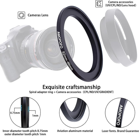 82mm Lens to 86mm Camera Filter Ring,Compatible with All 82mm Camera Lens & 86mm UV,ND,CPL Lens Hood Accessories,Made of CNC Machined Aluminum(82-...