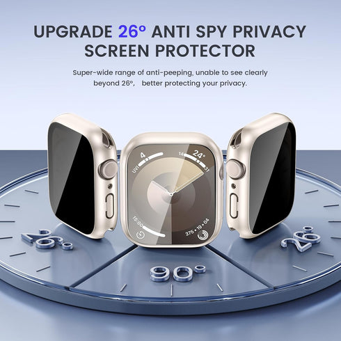 Goton 2-in-1 Waterproof Privacy Case for Apple Watch Series 9 8 7 Screen Protector 45mm, Front Anti Spy Tempered Glass Face Cover Back Bumper for ...