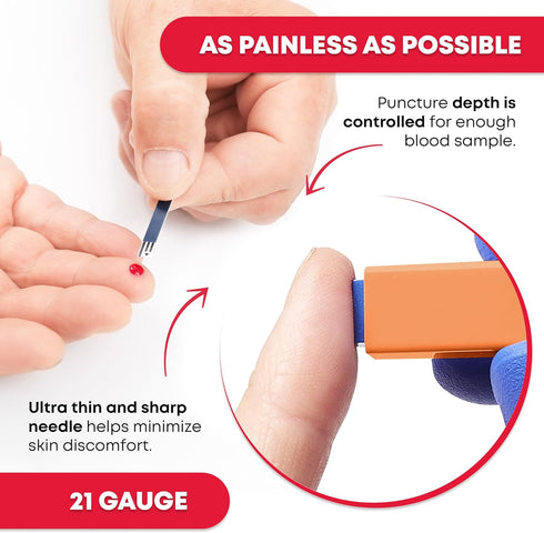 Ever Ready First Aid Safety Pressure Activated Lancets, Sterile Push Lancets – 2.2mm 21 Gauge for Blood Sugar Testing - 100 Count...