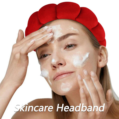 VELSCRUN 3 Pcs Spa Headband, Makeup Headband, Face Wash Headband, Skincare Headbands, Red Velvet Puffy Sponge Hair Band Bow Tie Bubble Spa Headban...