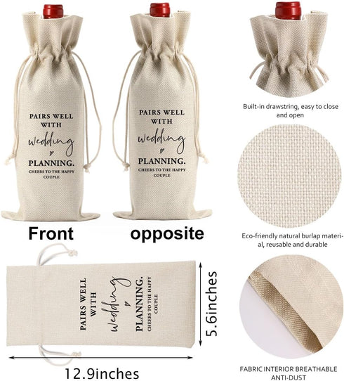 Engagement Gift for Couples Wine Bag, Engagement Wedding Party Decoration, Wedding Wine Gift Bag, Pairs Well With Planning A Wedding Wine Bag, Eng...