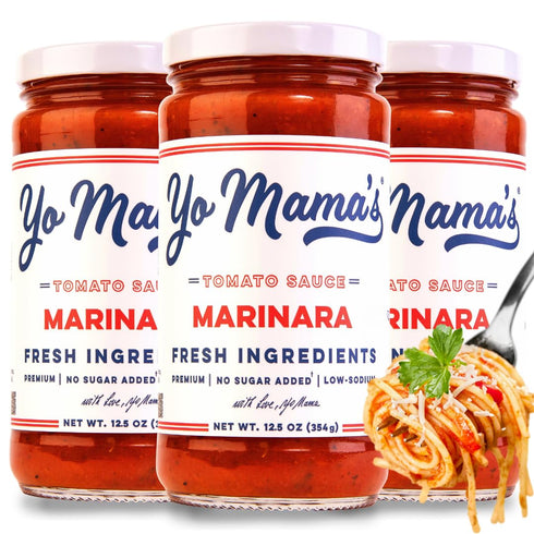 Yo Mama's Foods Keto Marinara Pasta Sauce - (3) 12.5 Ounce Jars - No Sugar Added, Low Carb, Low Sodium, Gluten Free, Paleo Friendly, and Made with...