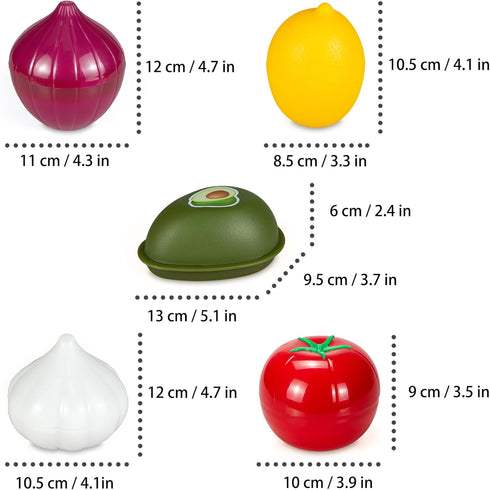Vegetable and Fruit Storage Containers for Refrigerator, Lemon Tomato Garlic Avocado and Onion Shaped Storage, Food Storage Containers with Lids, ...