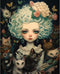 Curly-haired Doll and Her Cat DIY Oil Paint by Numbers for Adults Beginners Without Frame Cool Dolls Painting by Number on Canvas with Brushes and...