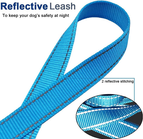 6FT Nylon Dog Tether, 1" Wide Reflective Thick Web Dog Training Tie Down for Medium Large Dogs Indoor Outdoor Front Yard Camping Blue...