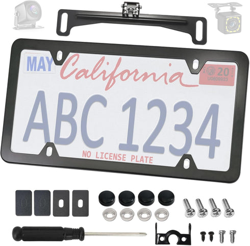 Aootf Universal Car Rear View Camera License Plate Bracket Kit, Black License Plate Frame and Backup Camera Holder, Dash Cam Mirror Camera Mount K...