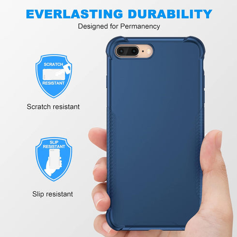 ORETECH Designed for iPhone 7 Plus & 8 Plus Case with 2 x Tempered Glass Screen Protector, Carbon Fiber Texture Anti-Slip Hard PC + Soft TPU Phone...