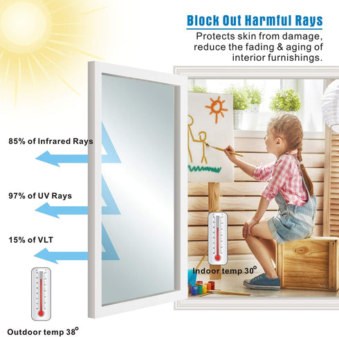 One Way Window Film, Privacy Mirror Reflective Unidirectional Fluoroscopy Tint, Sun UV Ray Blocking Heat Control Glass Cover, Cling Non Adhesive T...