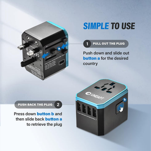 Universal Travel Adapter, Unidapt International Plug Adapter, 5.6A Smart Power 3.0A 4 USB 1 Type C, Power Adapter Travel Charger, Outlet Converter...