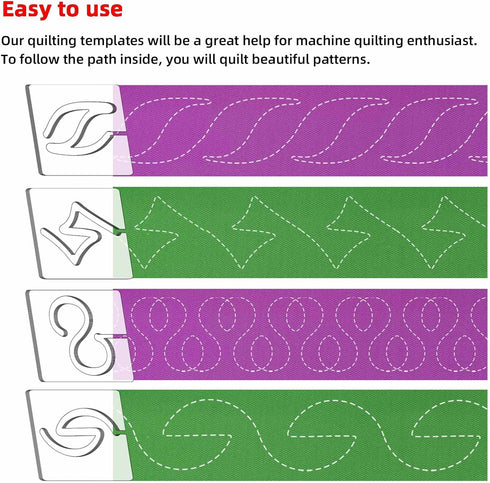 4Pcs Free Motion Quilting Templates Machine Quilting Templates Quilting Rulers Quitling Design Quilting Supplies Quilting Stencil with Non-Slip Gr...
