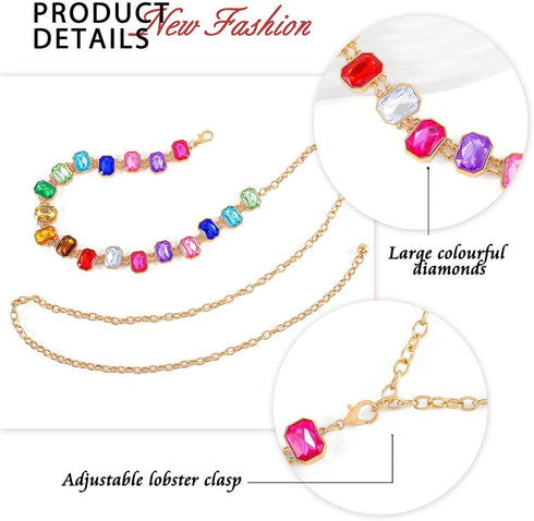 ELABEST Colorful Rhinestone Chain Belt Crystal Waist Belt Statement Diamond Waist Chains for Women...